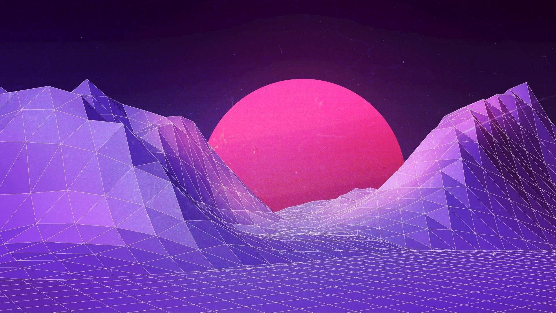 Synthwave Moon On Mountains Background