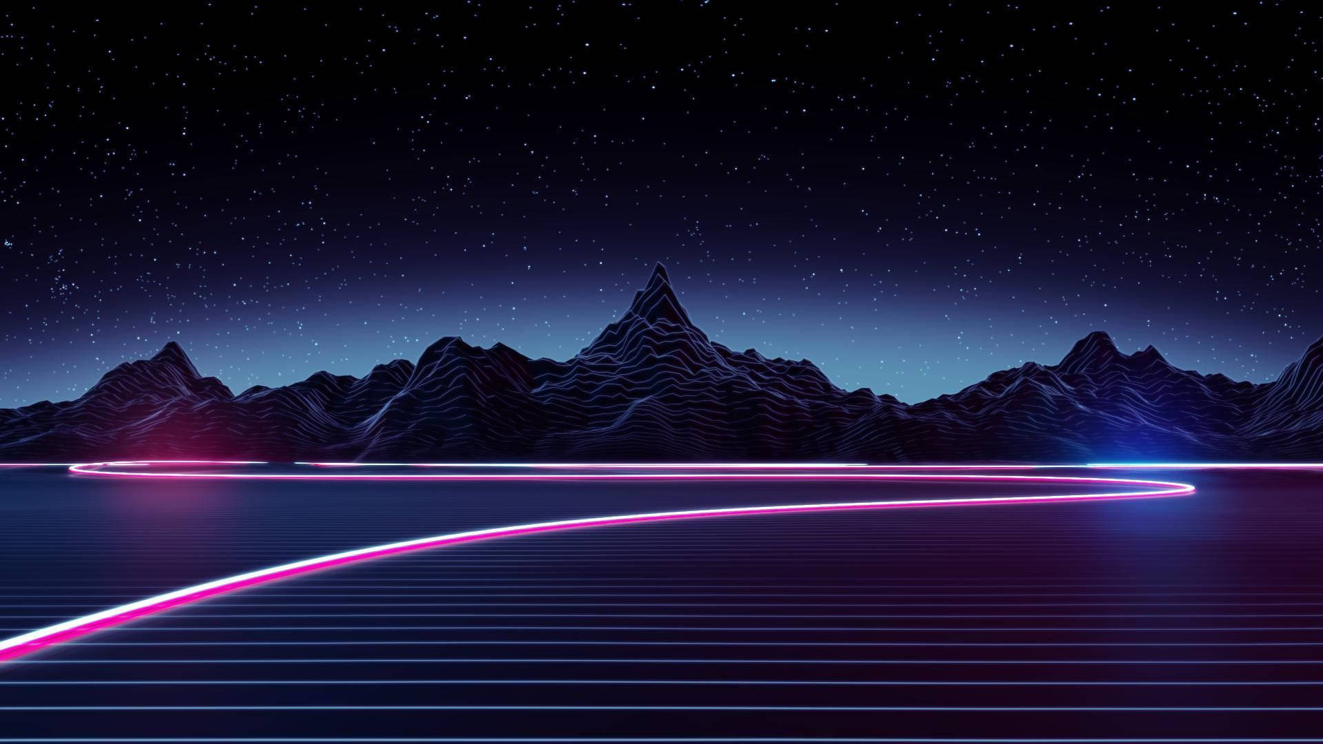Synthwave Mountains And Skyline Background
