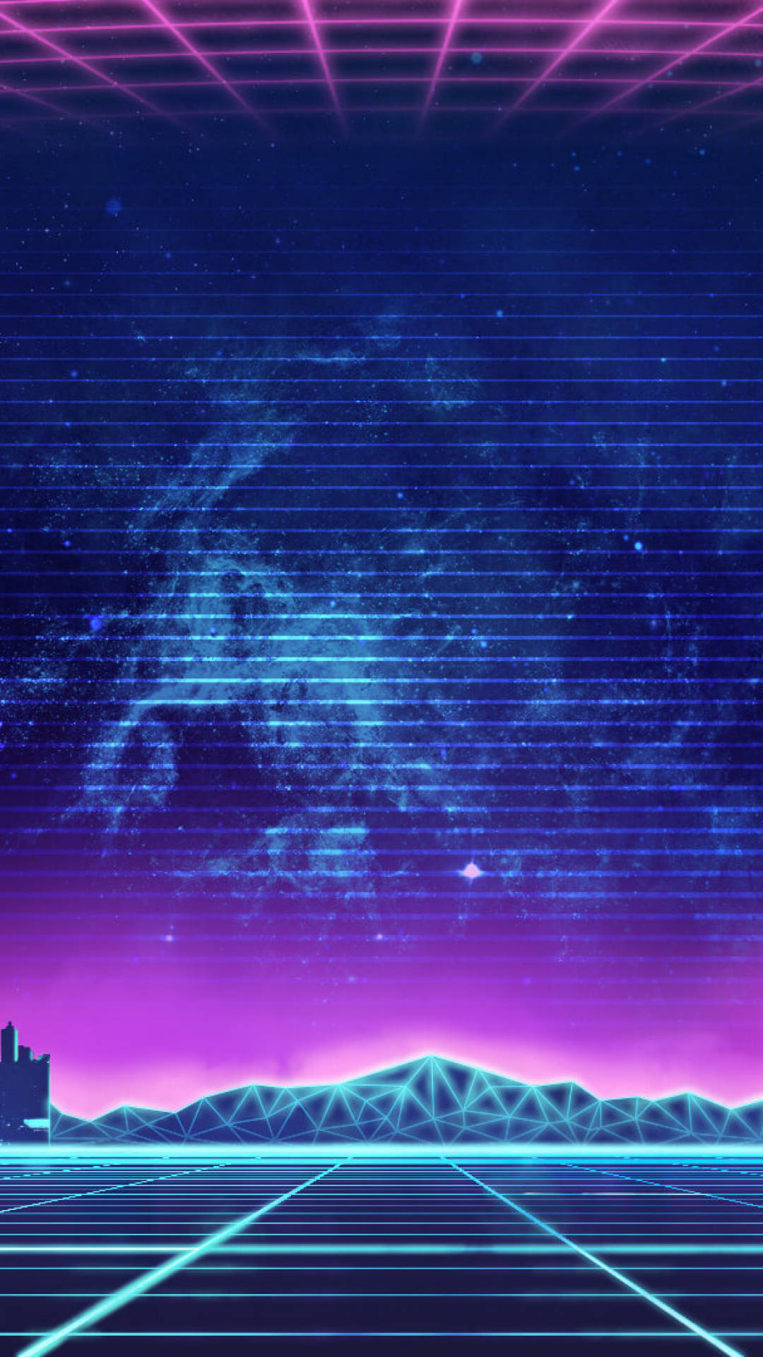 Synthwave Neon Mountain Skyline Background