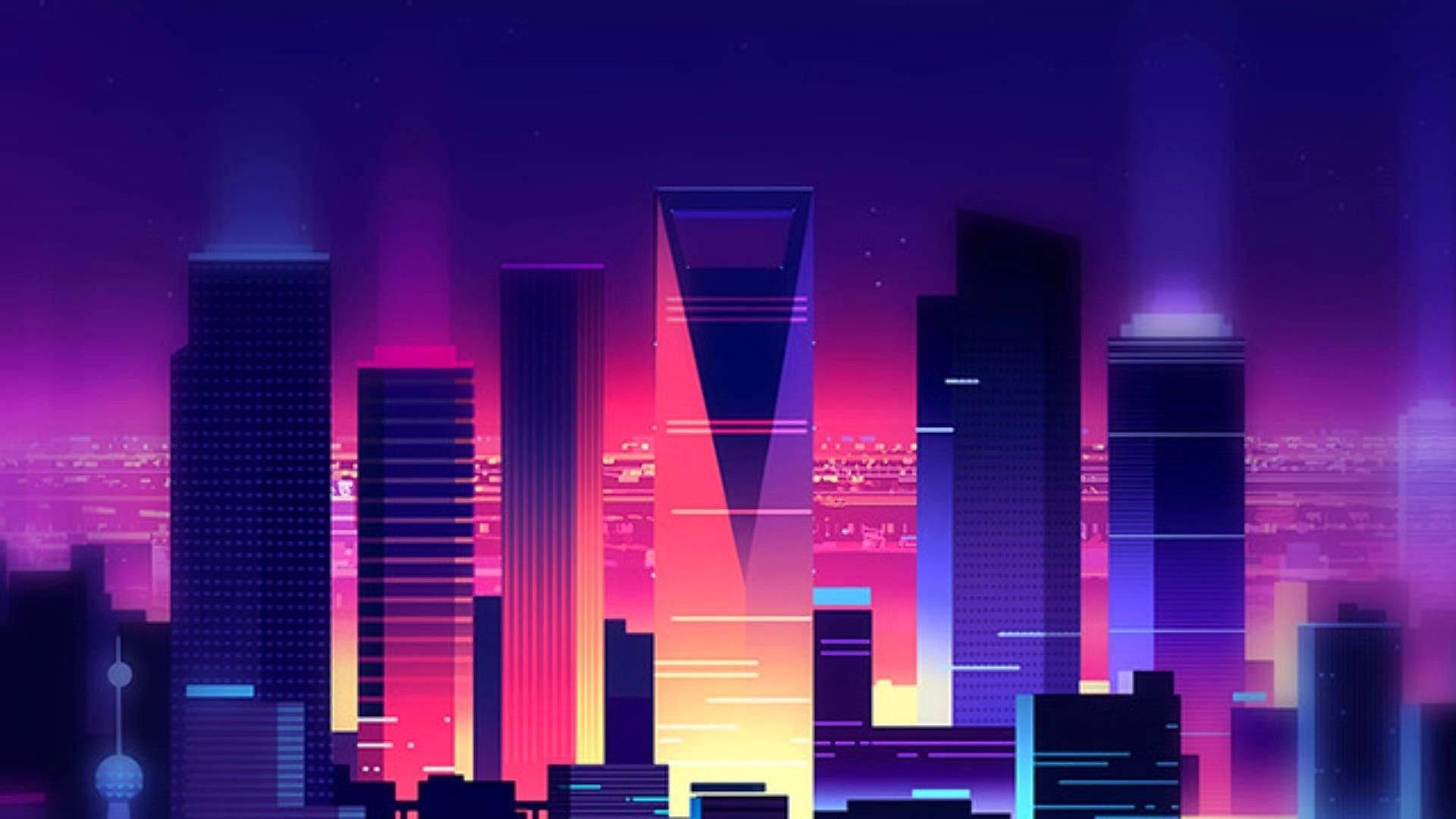 Synthwave Neon Retro City Background