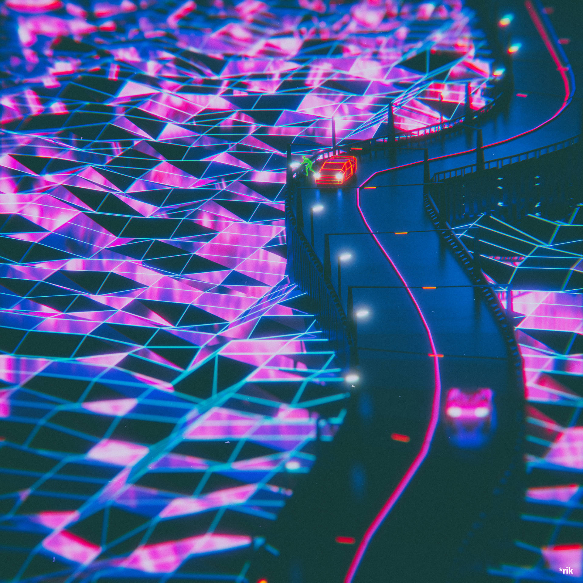 Synthwave Neon Road Silhouette Background