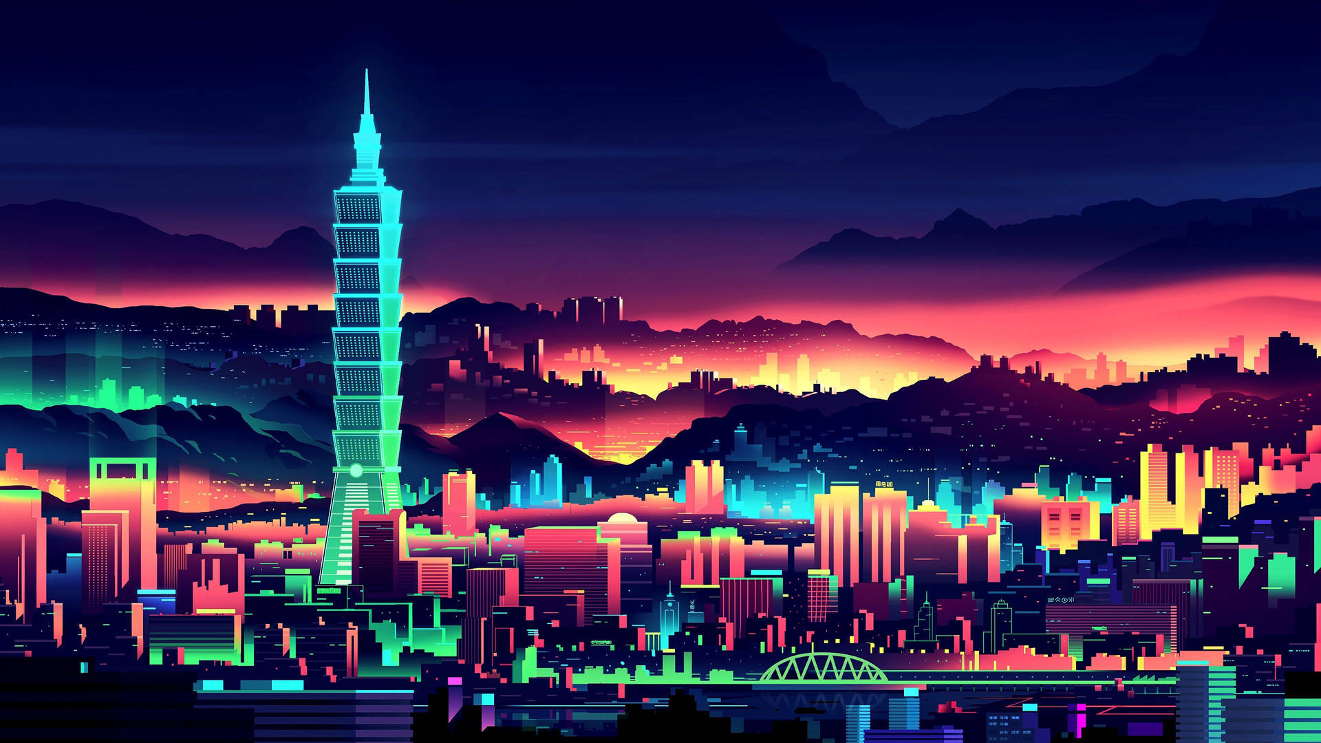 Synthwave Night Skyscrapers Background