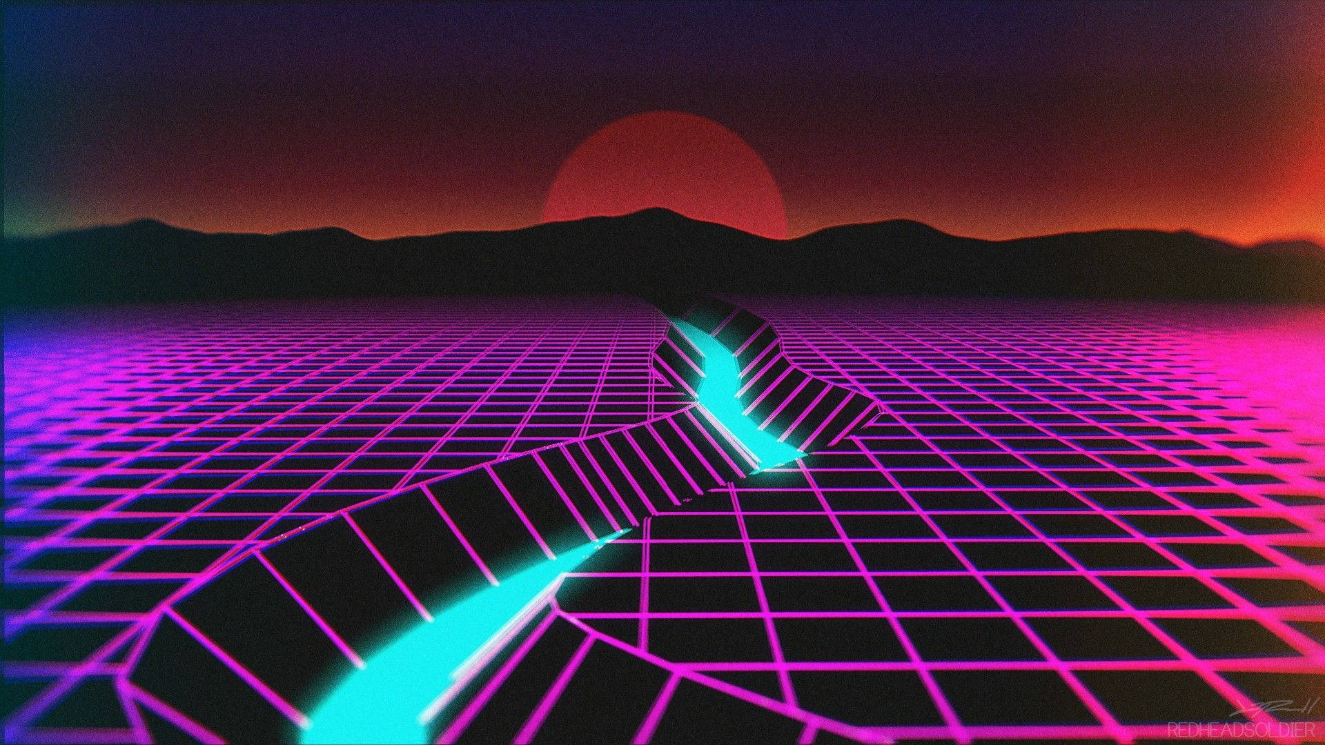 Synthwave Sun And River Background