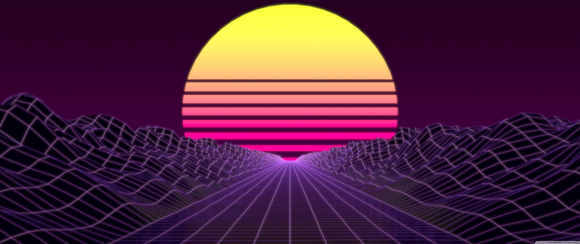 Synthwave Sun On Valley Background