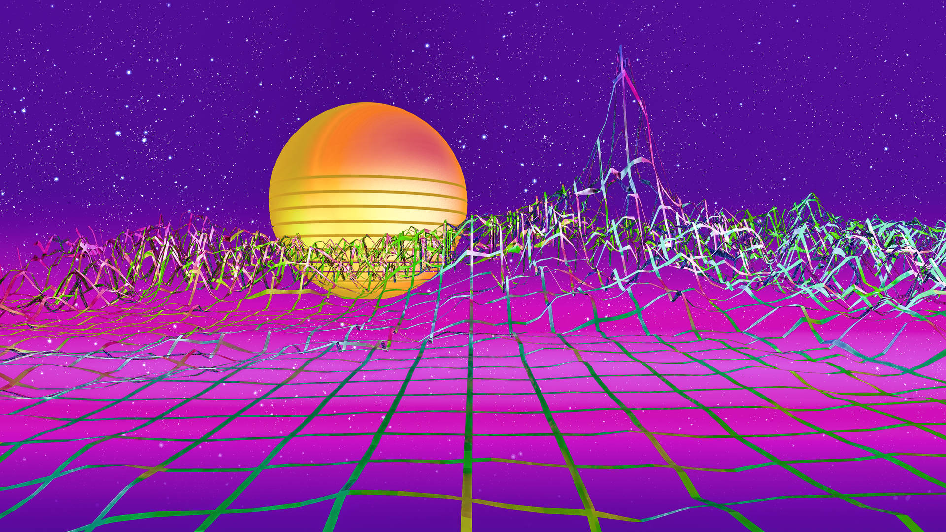 Synthwave Sun Retrowave Mountains Background