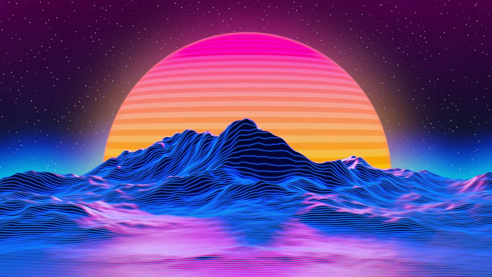 Synthwave Sunset Mountain Landscape Background