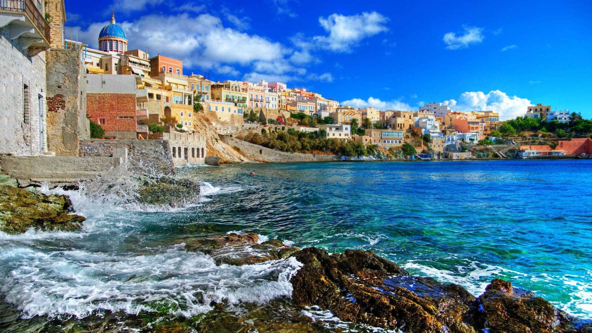 Syros Greece Europe Vibrant Seashores