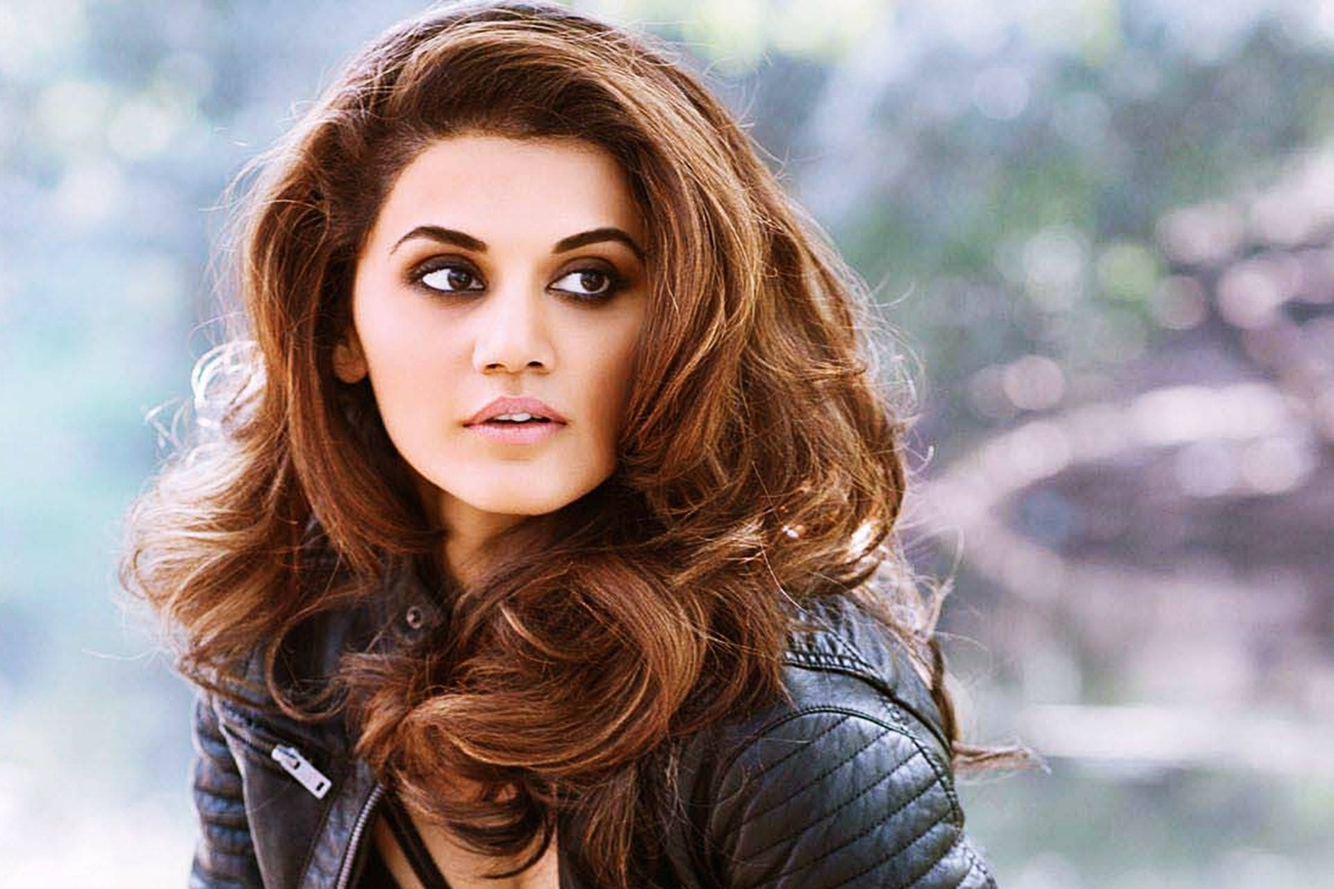 Taapsee Pannu Styling Leather Jacket In Vogue Background