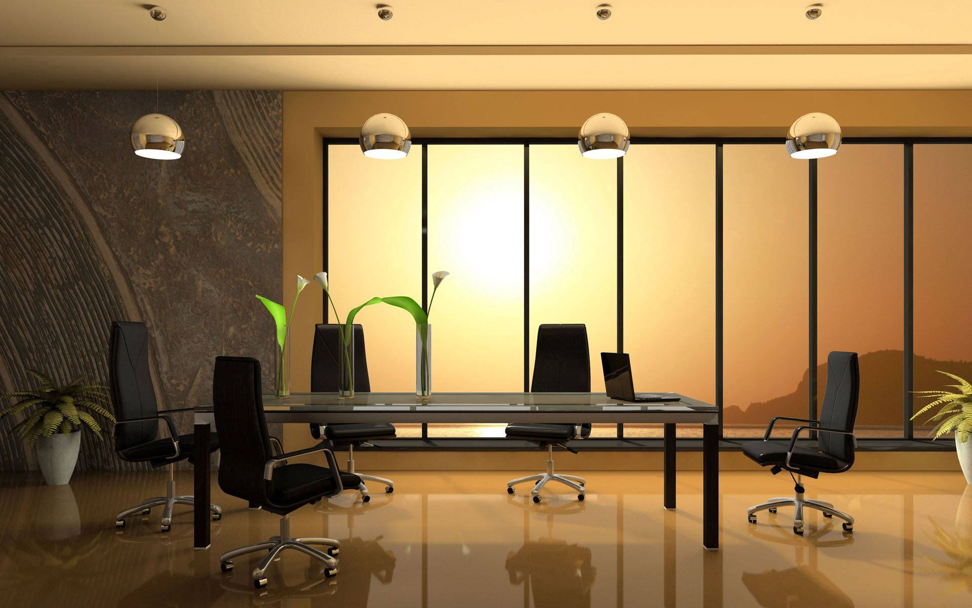 Table, Office Chairs, Glass, Window Background