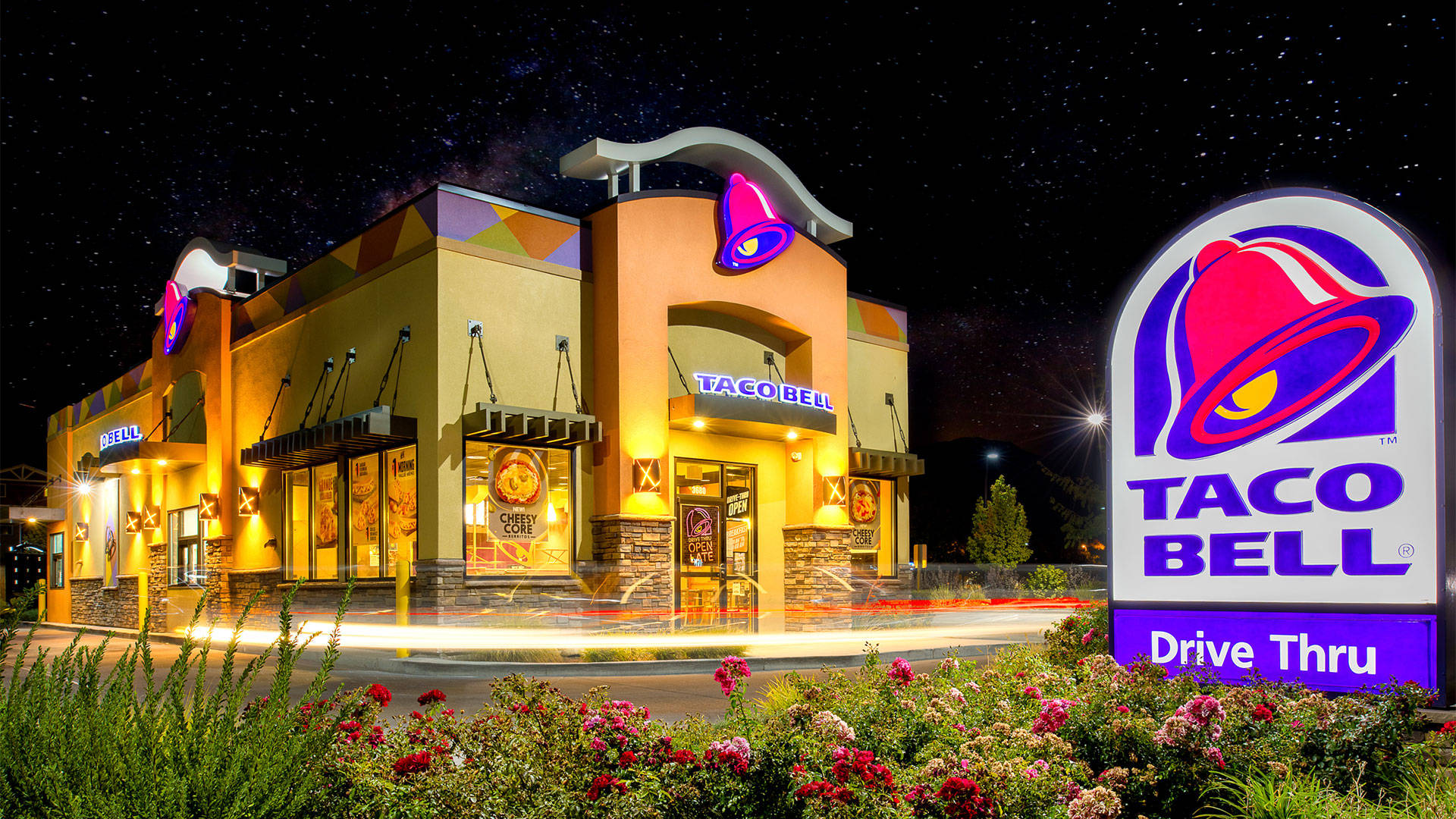 Taco Bell Drive Thru At Night Background