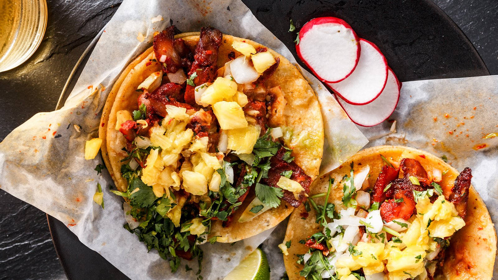 Tacos Al Pastor Crushed Pineapple Bits Background