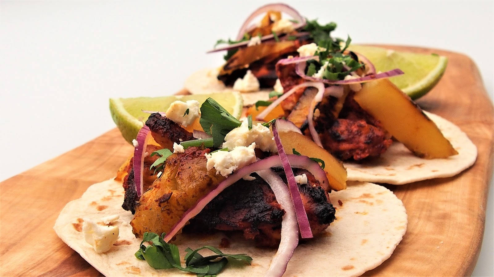 Tacos Al Pastor On Wooden Platter Background