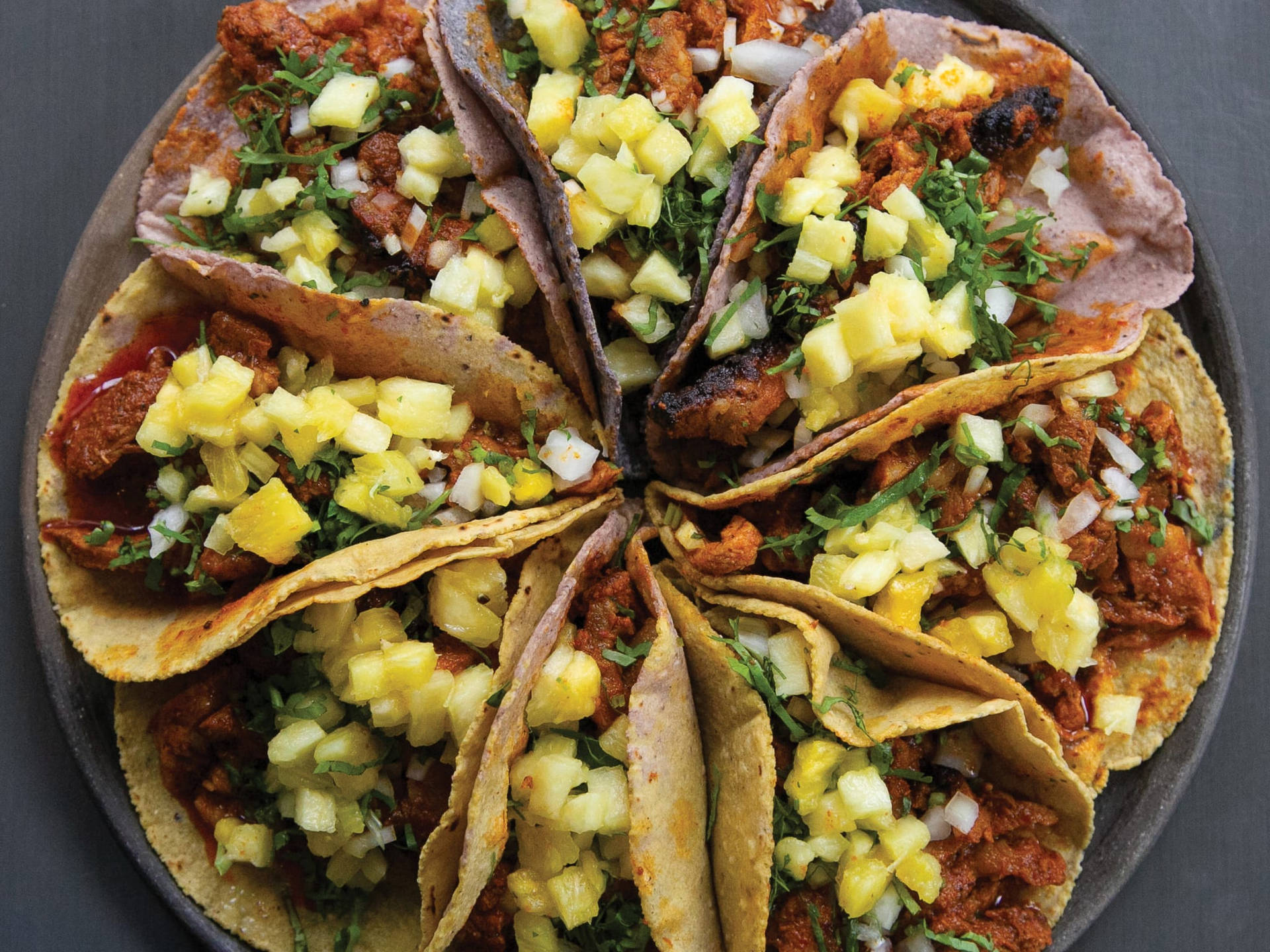 Tacos Al Pastor With Diced Pineapples Background