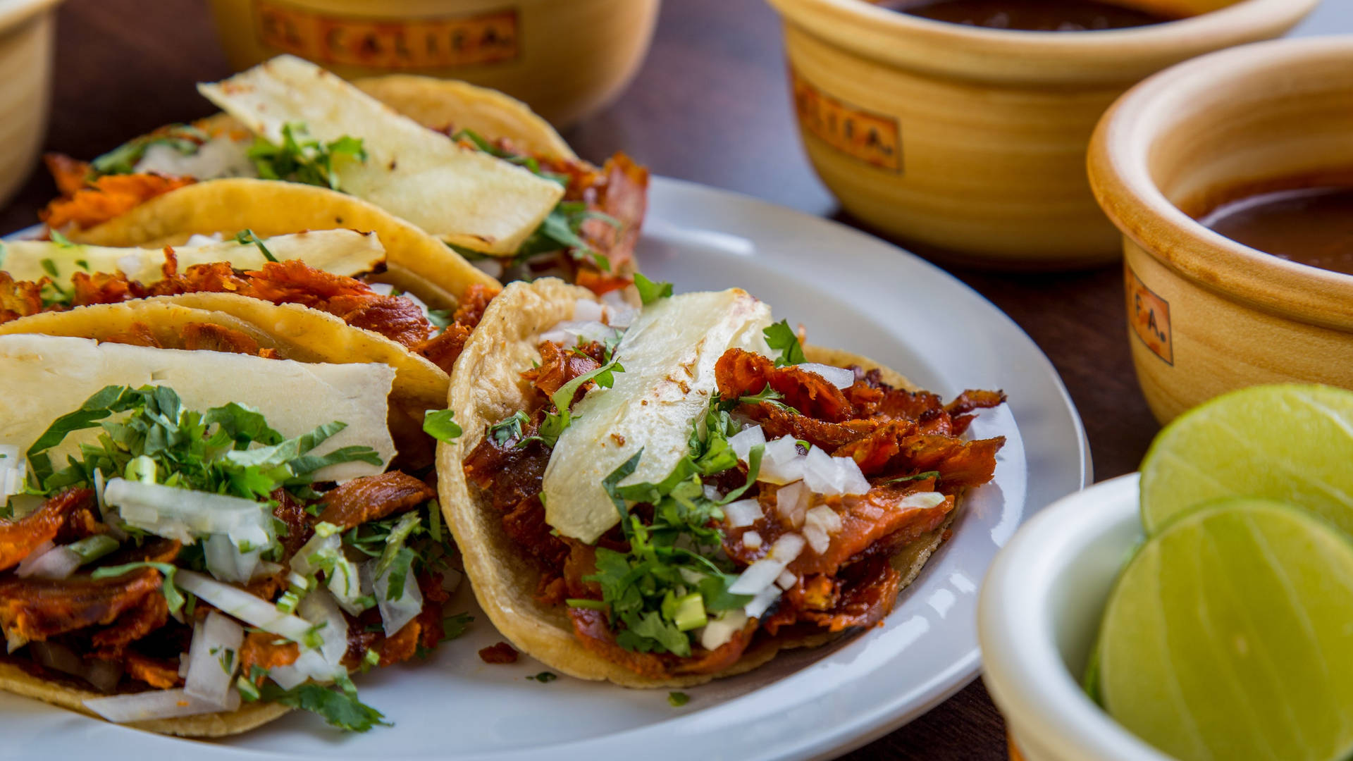 Tacos Al Pastor With Lime Fruit Background