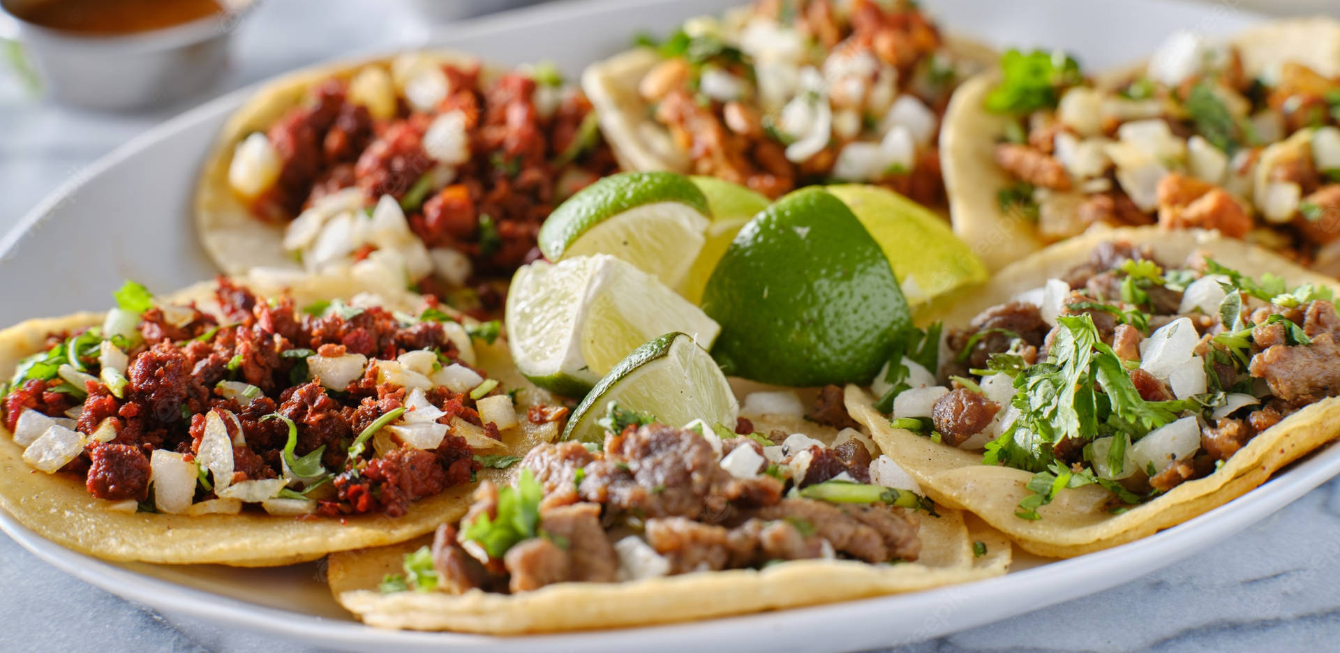 Tacos Al Pastor With Lime Slices Background