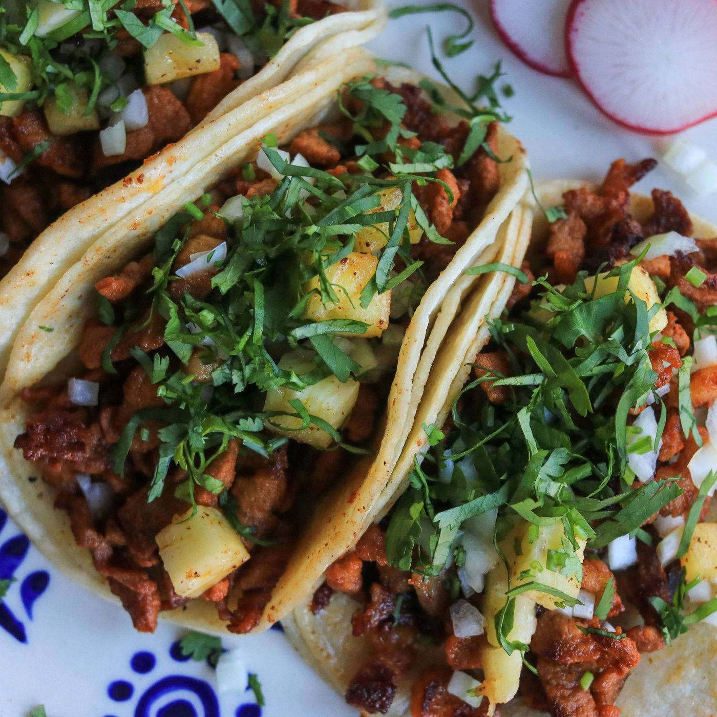 Tacos Al Pastor With Pineapple Chunks Background