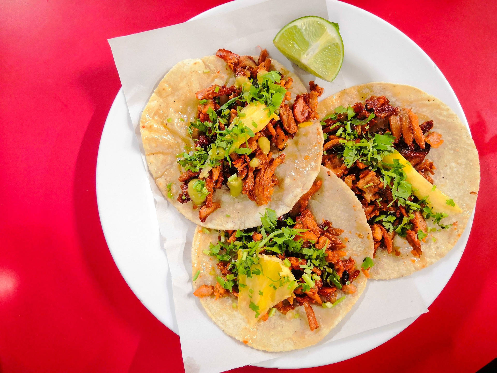 Tacos Al Pastor With Pineapple Slices Background