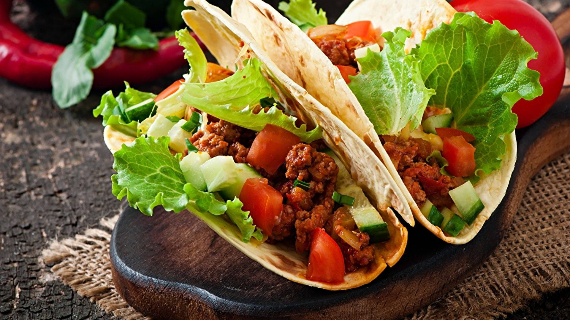 Tacos On Sizzling Plate Background