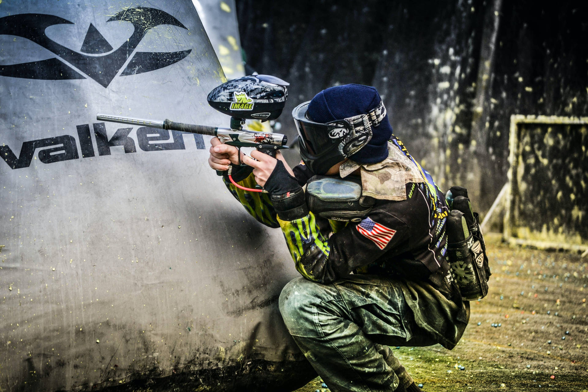 Tactical Lean Behind Valken Paintball Bunker Background