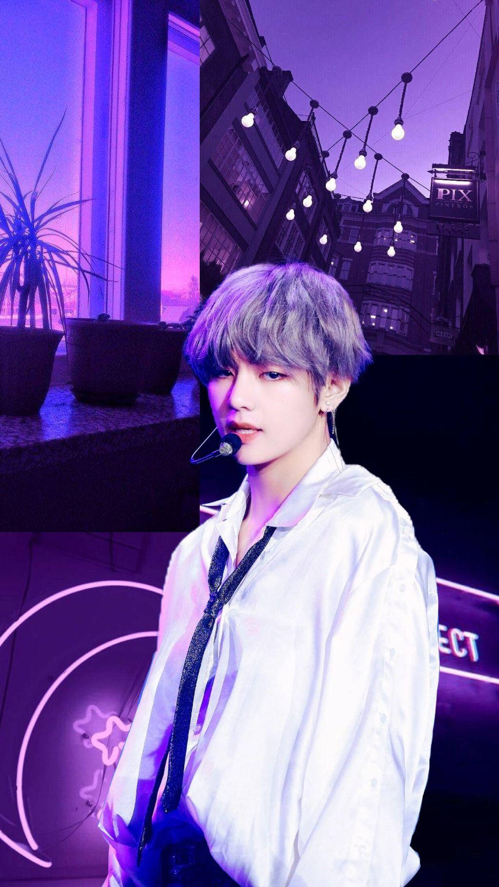 Taehyung Cute On Purple Stage Background
