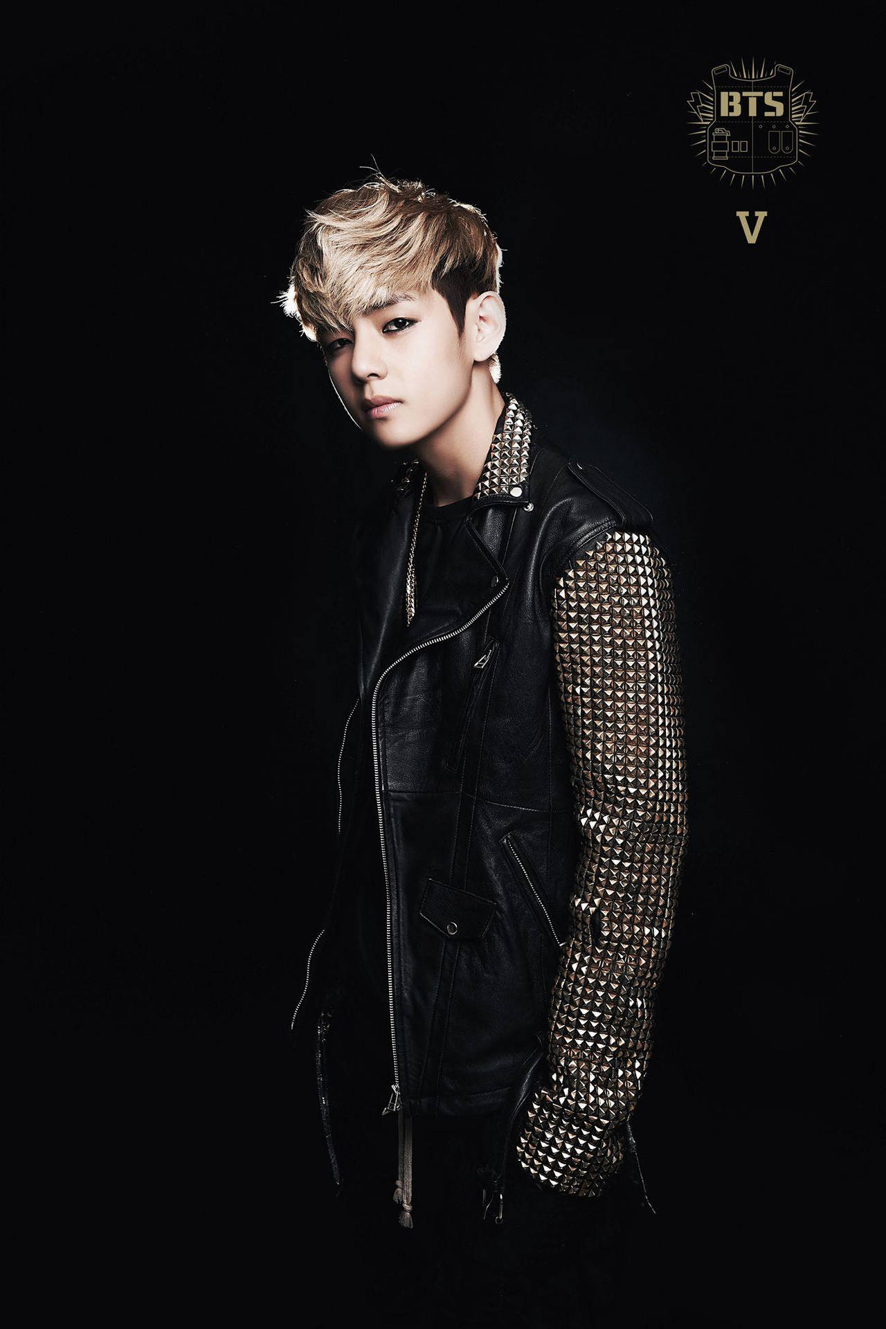 Taehyung Cute Wearing Black Leather Jacket Background