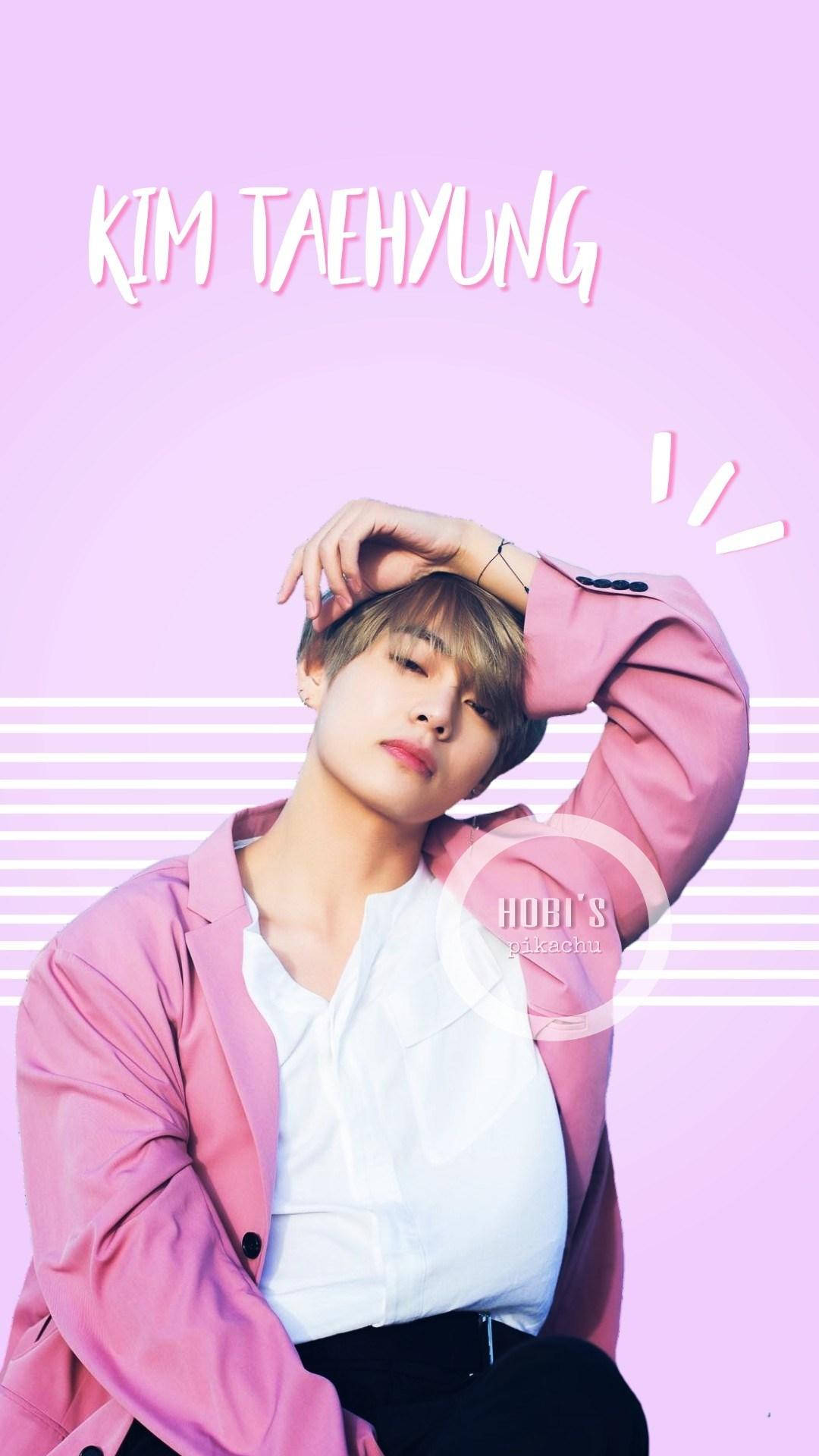 Taehyung Cute Wearing Pink Jacket Background