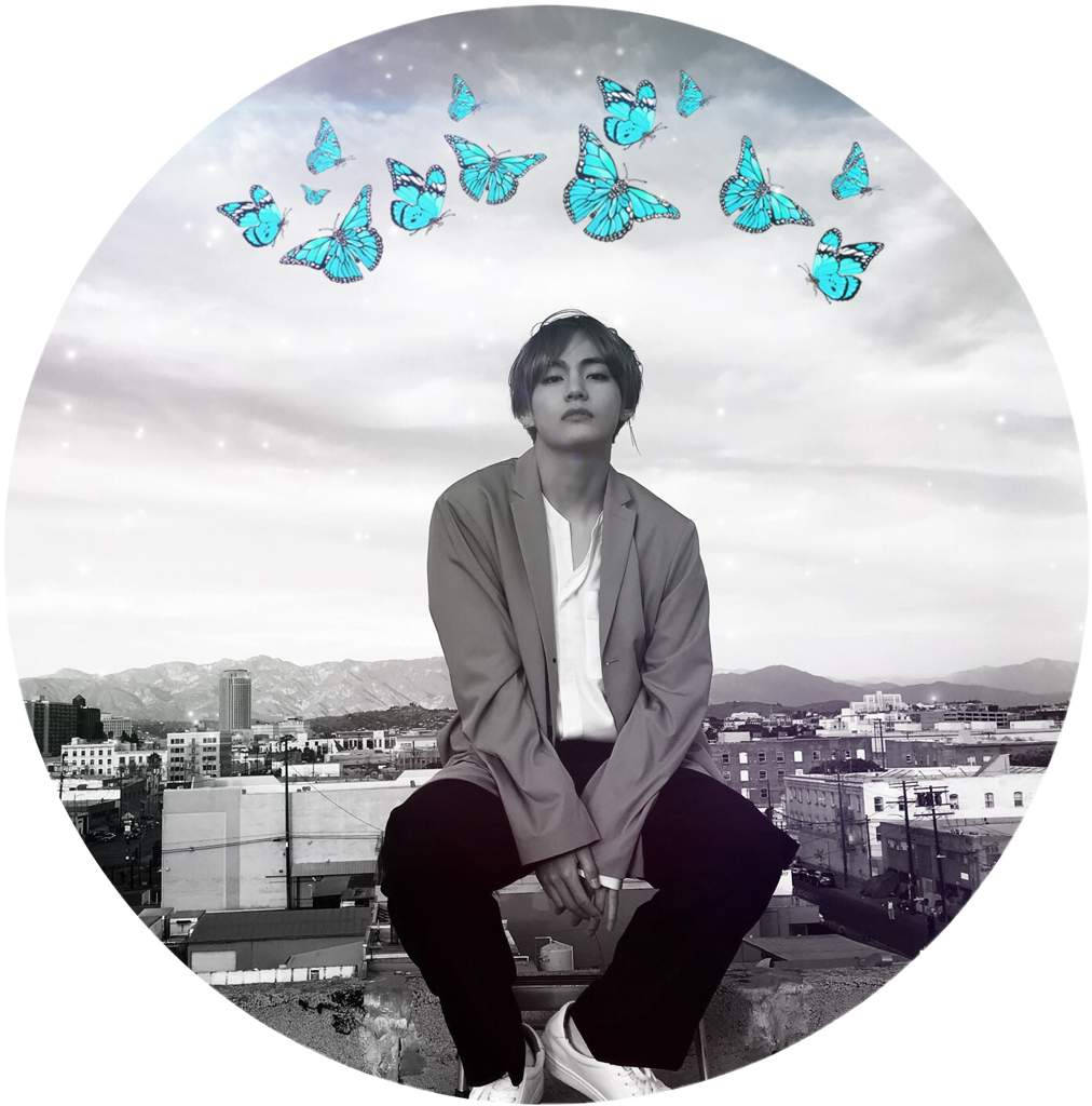 Taehyung Cute With Blue Butterflies Background