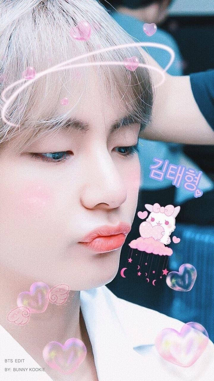 Taehyung Cute With Bubble Hearts Background