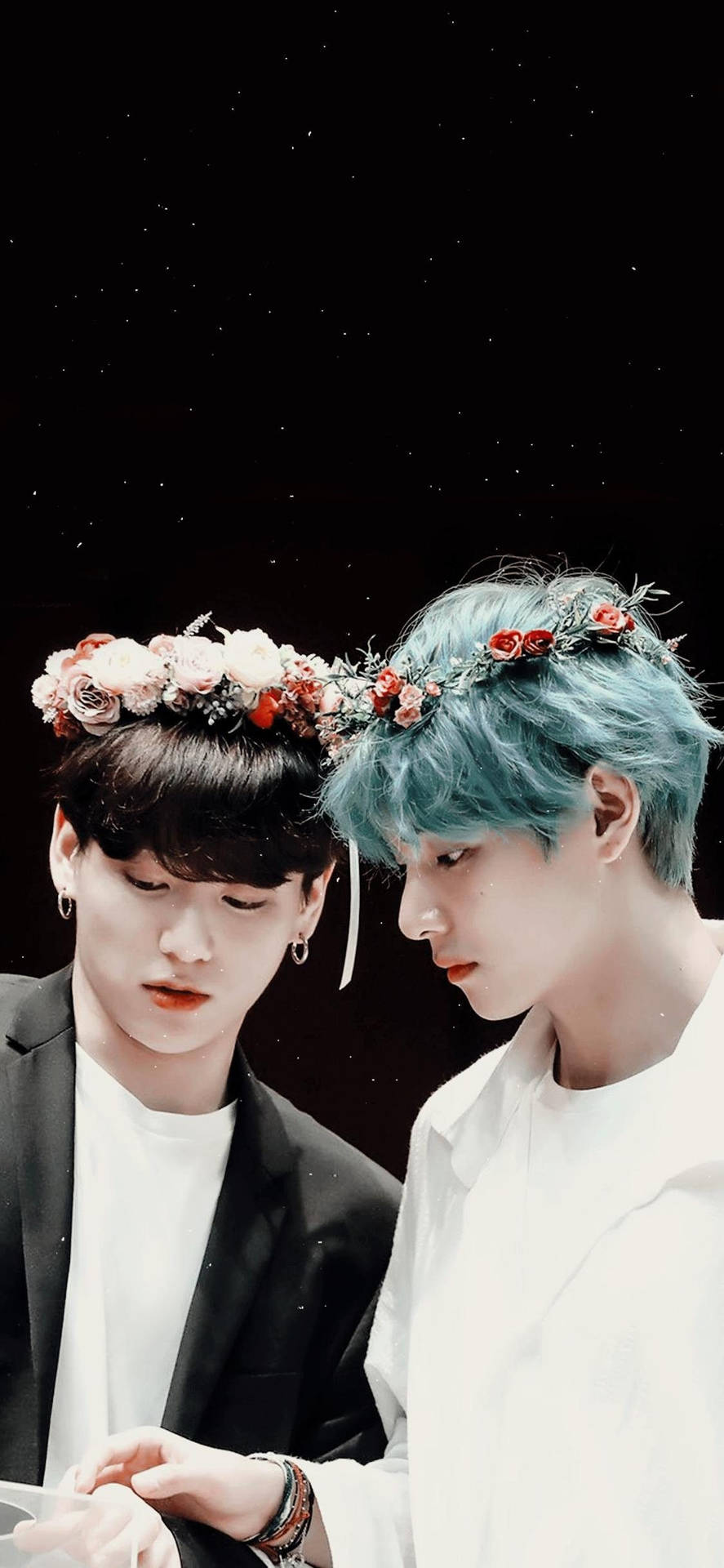 Taekook Bts Wearing Flower Crowns Background