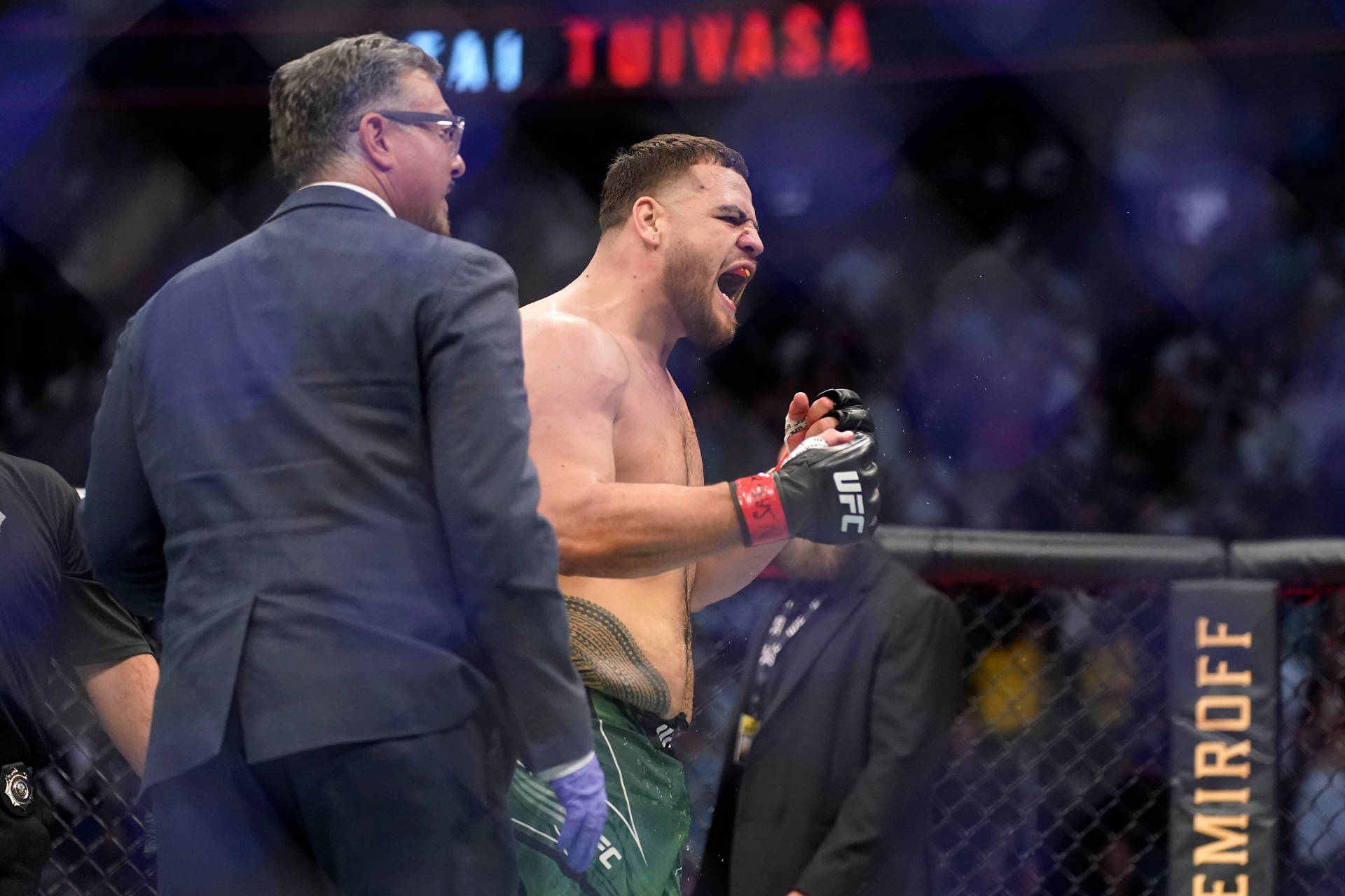 Tai Tuivasa Celebrates After Defeating Hardy Background