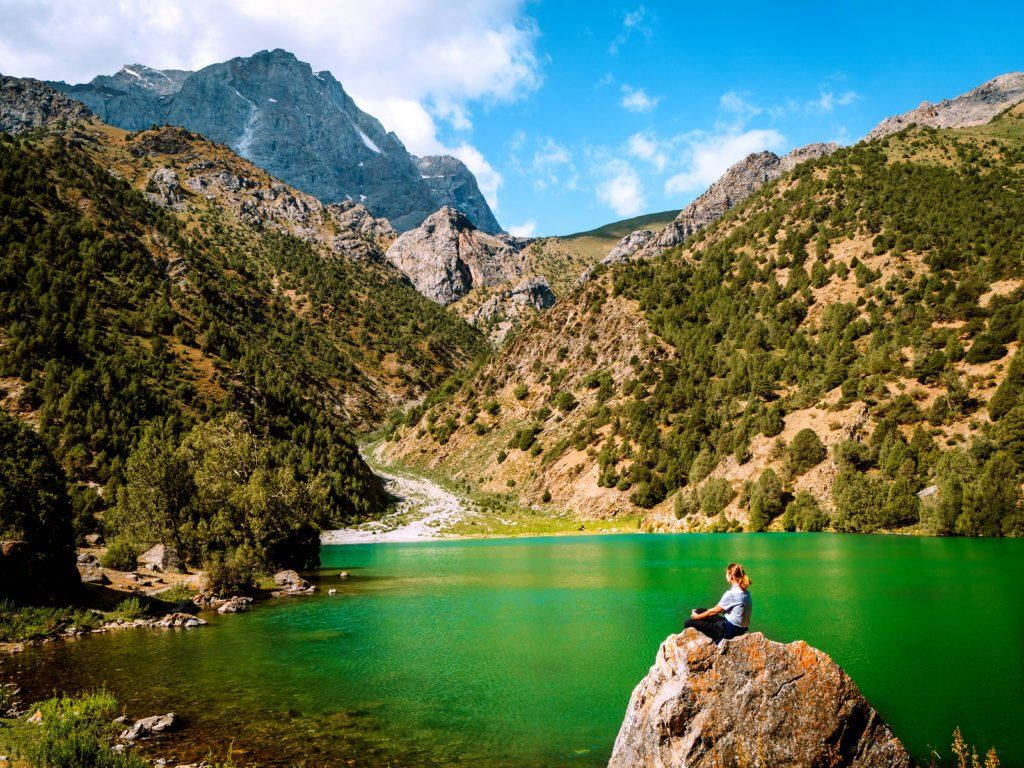 Tajikistan Green Lagoon And Mountains