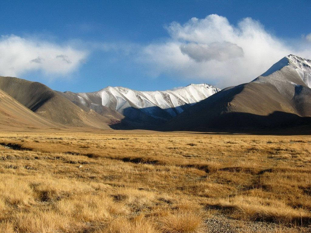 Tajikistan Snowy Mountain Fields Background
