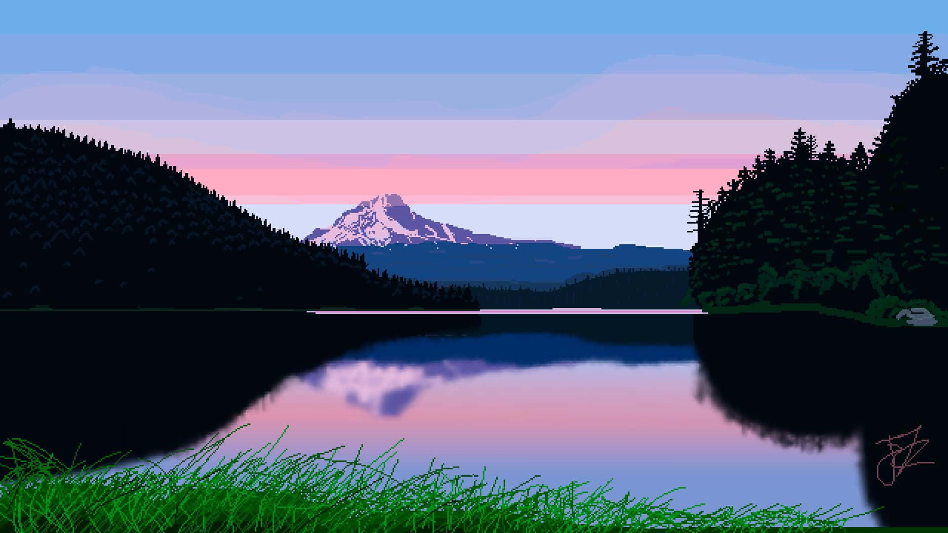 Take A Journey Into This Surreal Pixel Landscape Background
