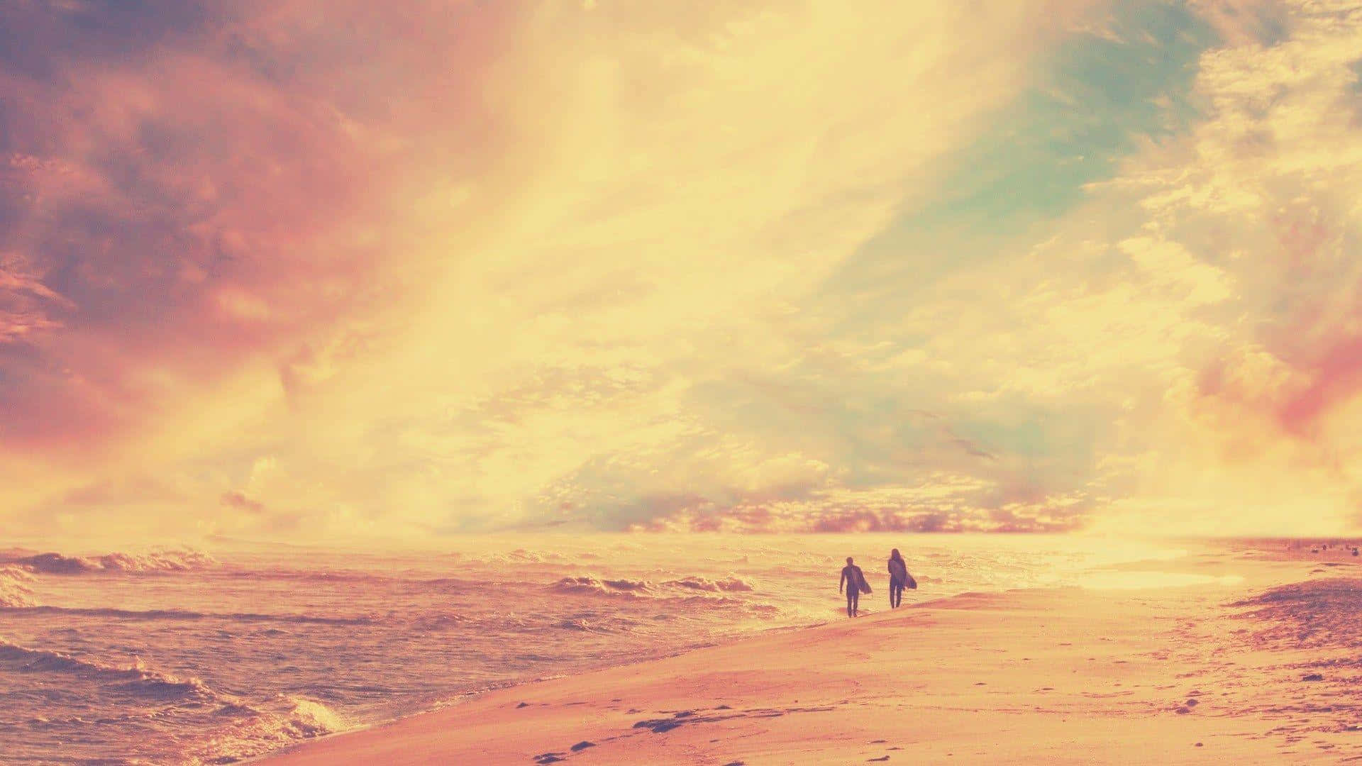 Take A Peaceful Stroll At The Tranquility Of The Retro Beach. Background