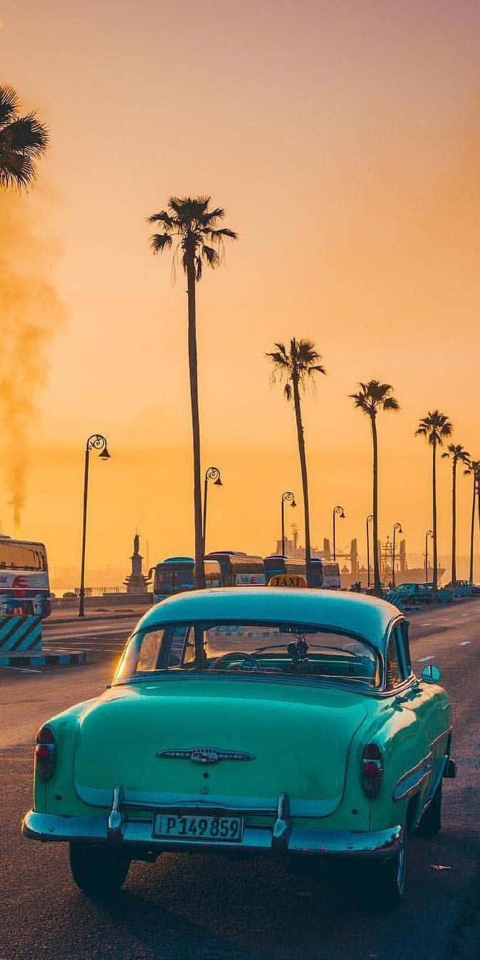 Take A Trip To A Timeless Destination With Retro Beach. Background