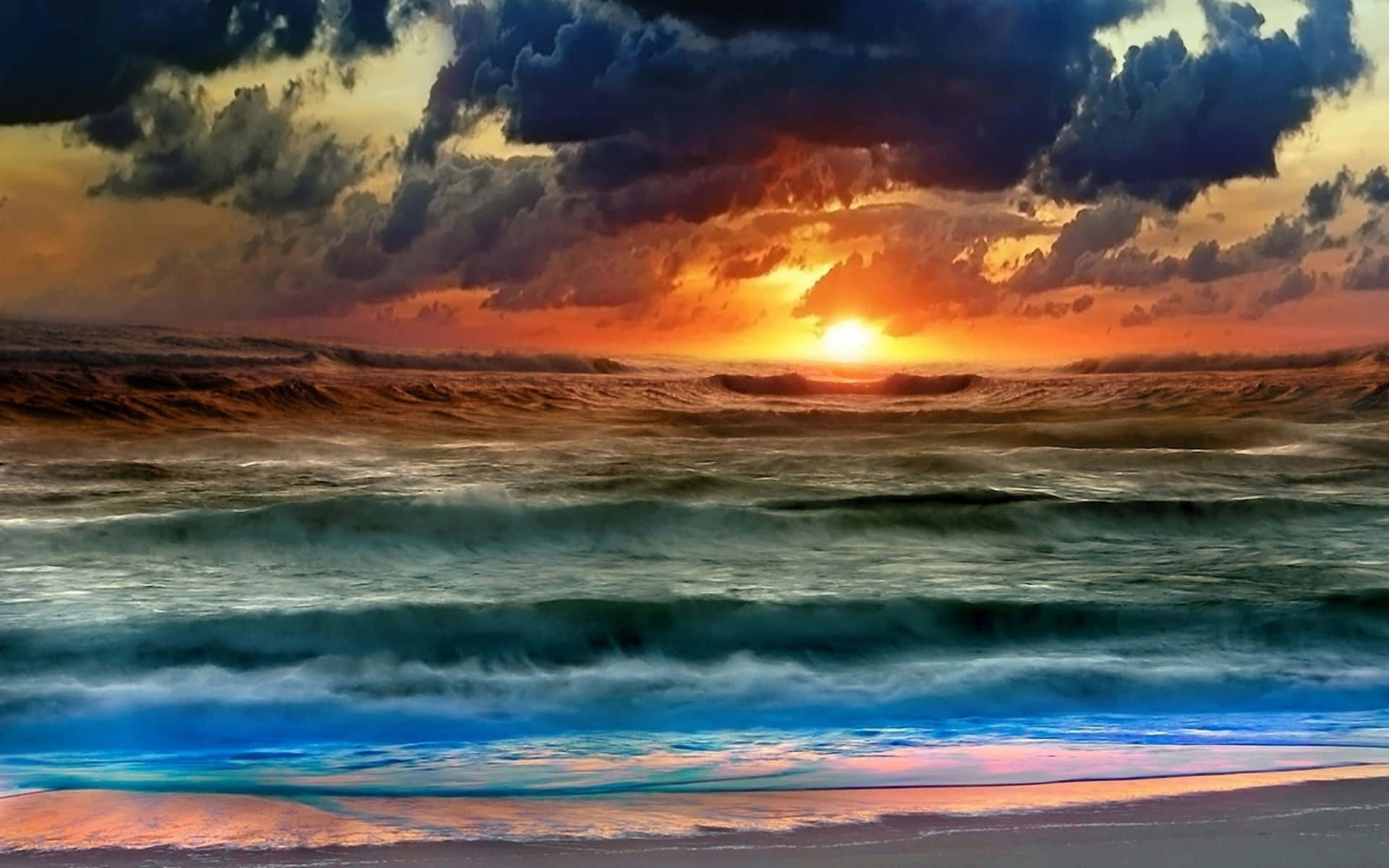 Take An Evening Dip In These Glowing Sunset Waves Background