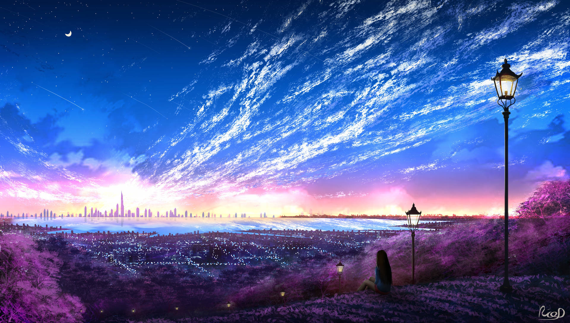 Take In The Beauty Of The Night City In Anime. Background