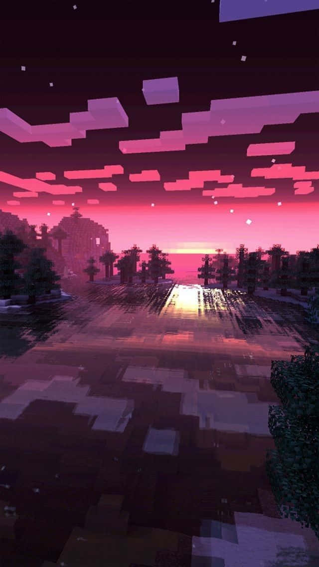 Take In The Sunset In The World Of Minecraft Background