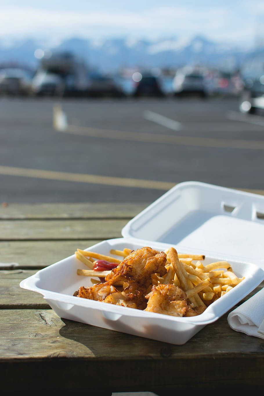 Takeaway Fish And Chips In Styrofoam