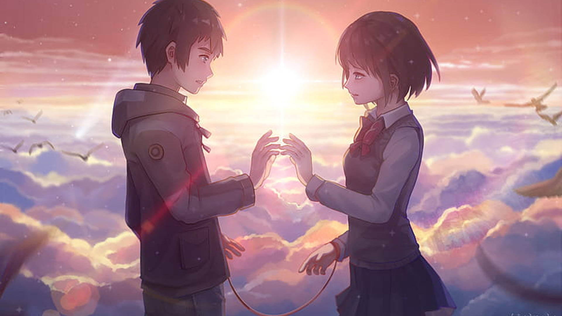 Taki And Mitsuha Aesthetic Anime Couple Background