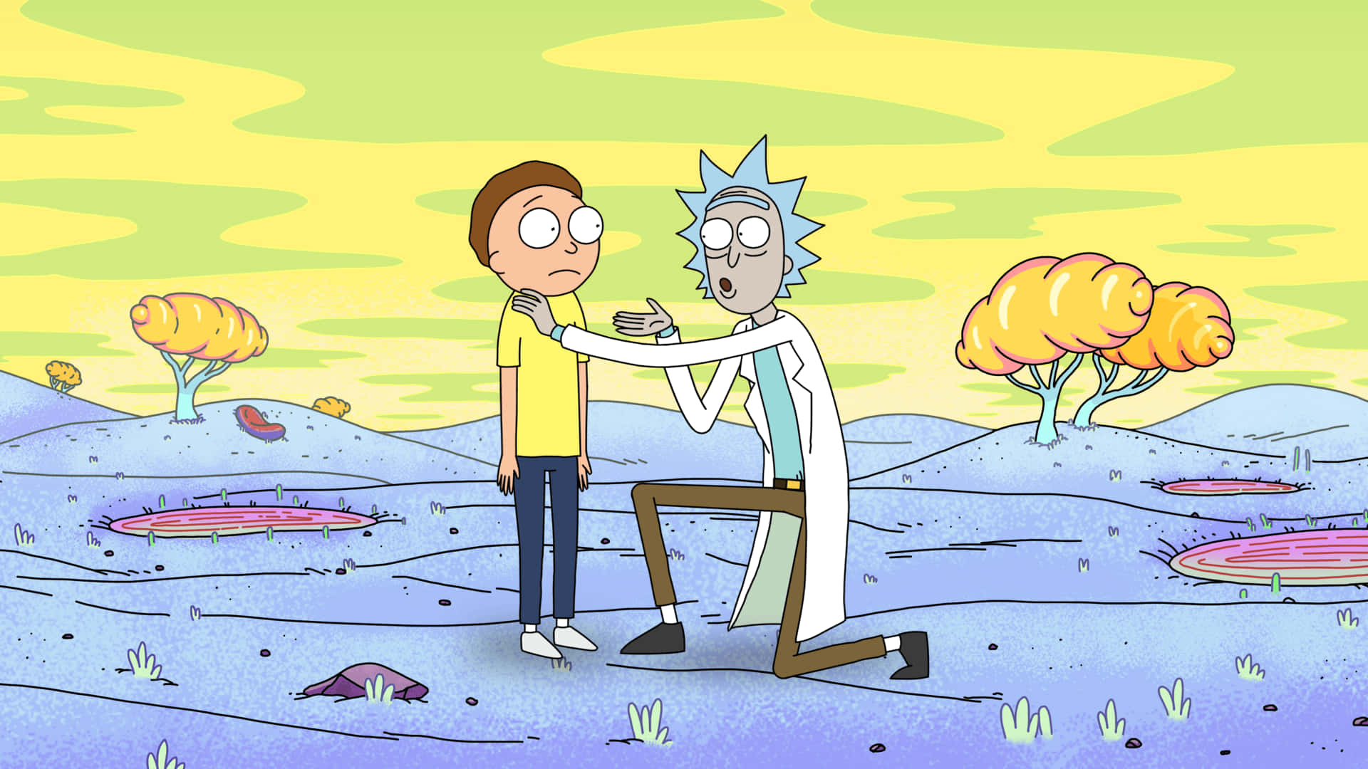 Taking A Break From Intergalactic Adventures, Rick And Morty Enjoy Some Time In The Wild Outdoors. Background