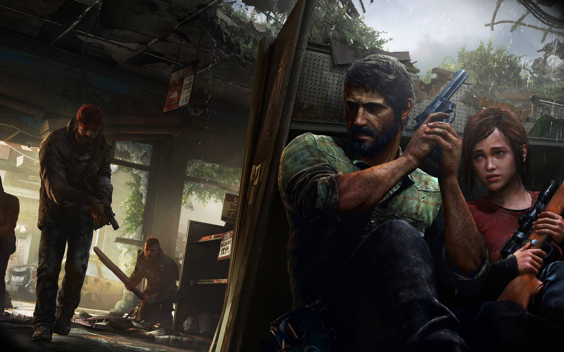 Taking Cover Against An Unknown Enemy In The Last Of Us Background