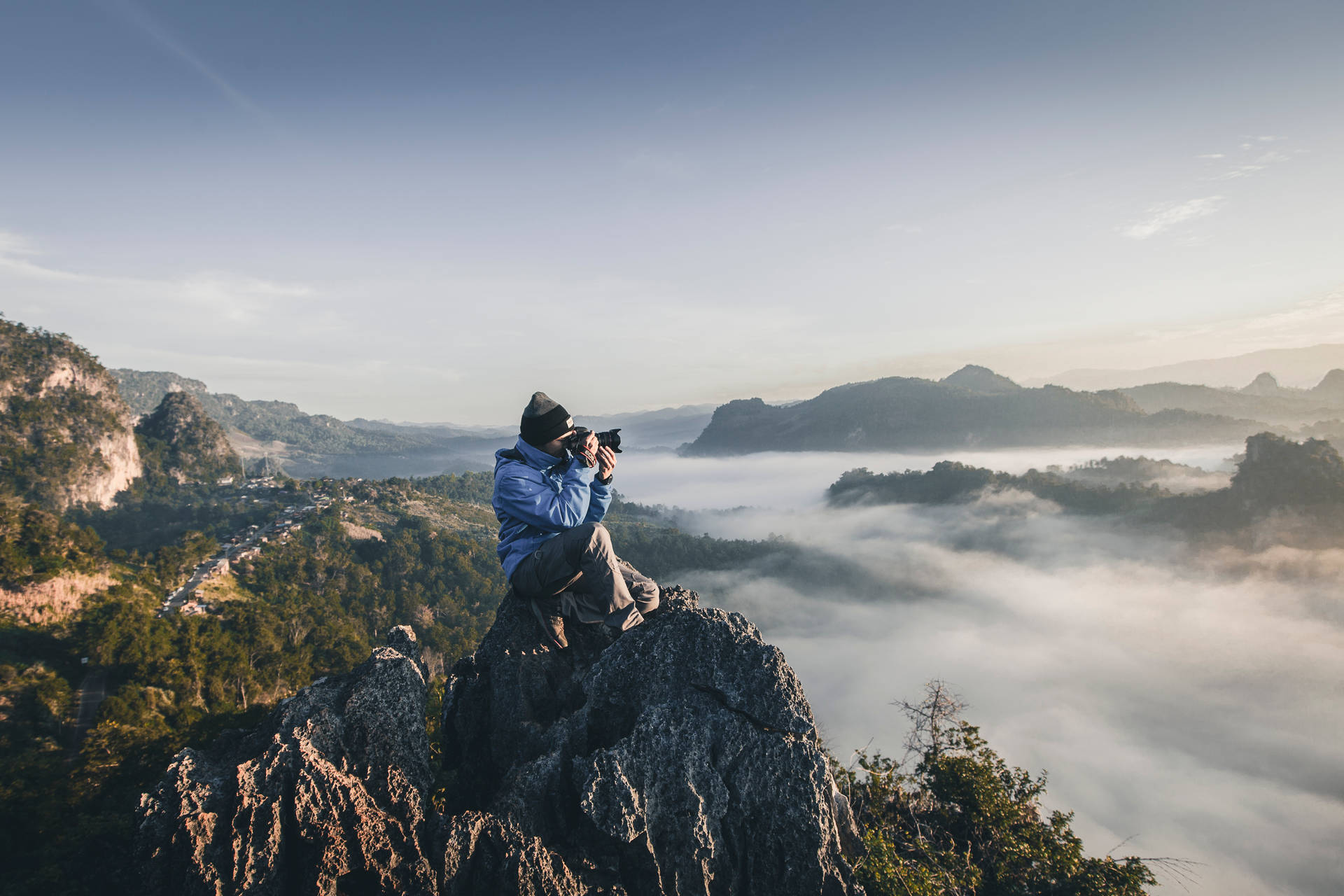 Taking Landscape Photography At Mountain Peak Background