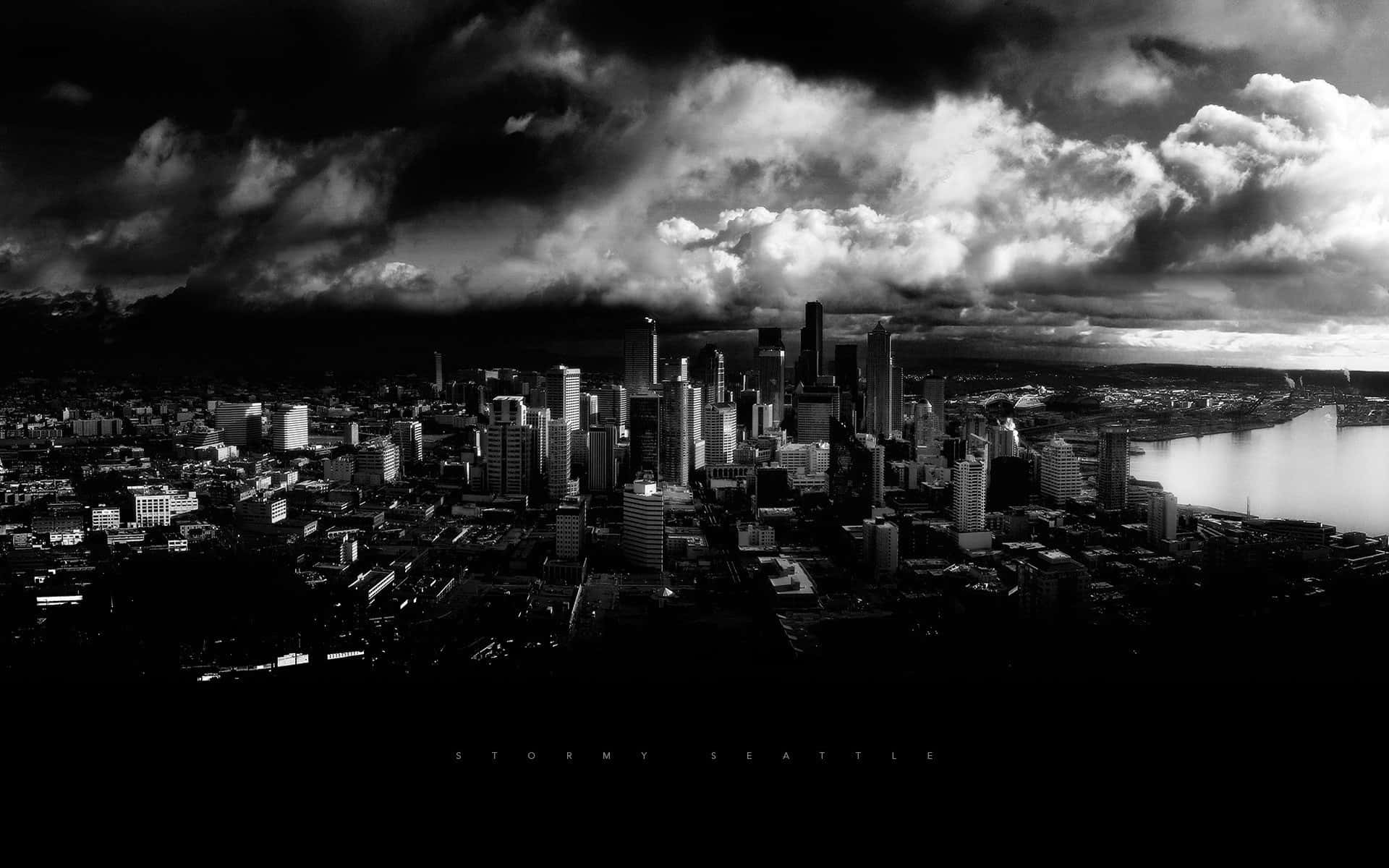 Tall Buildings In Seattle Black And White Background
