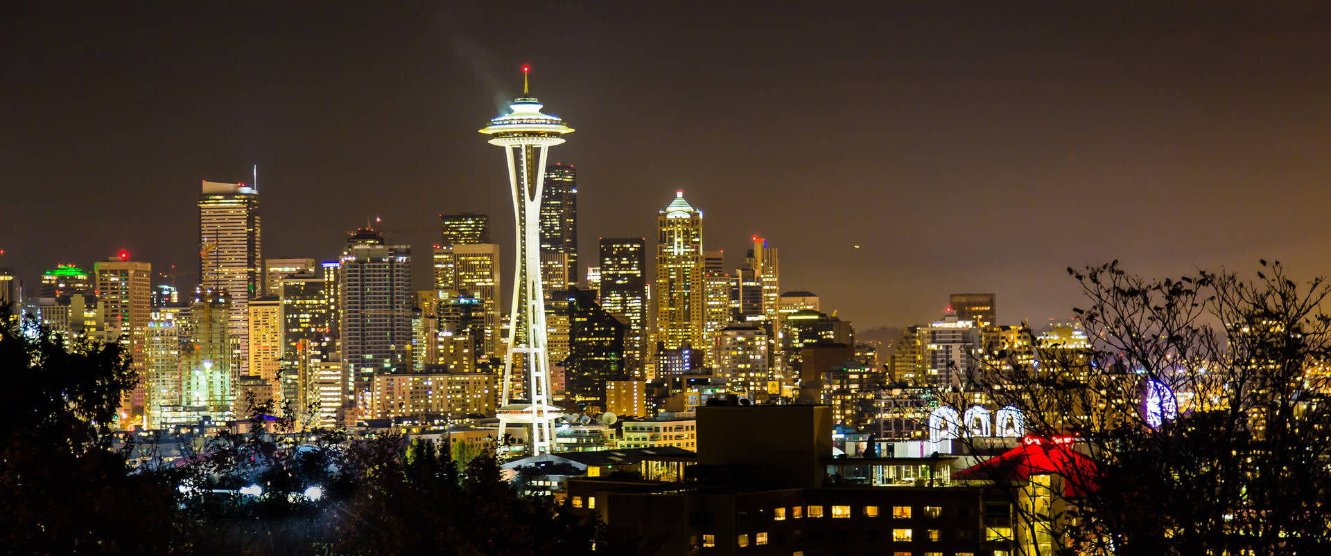 Tall Space Needle Seattle Skyline Washington Background