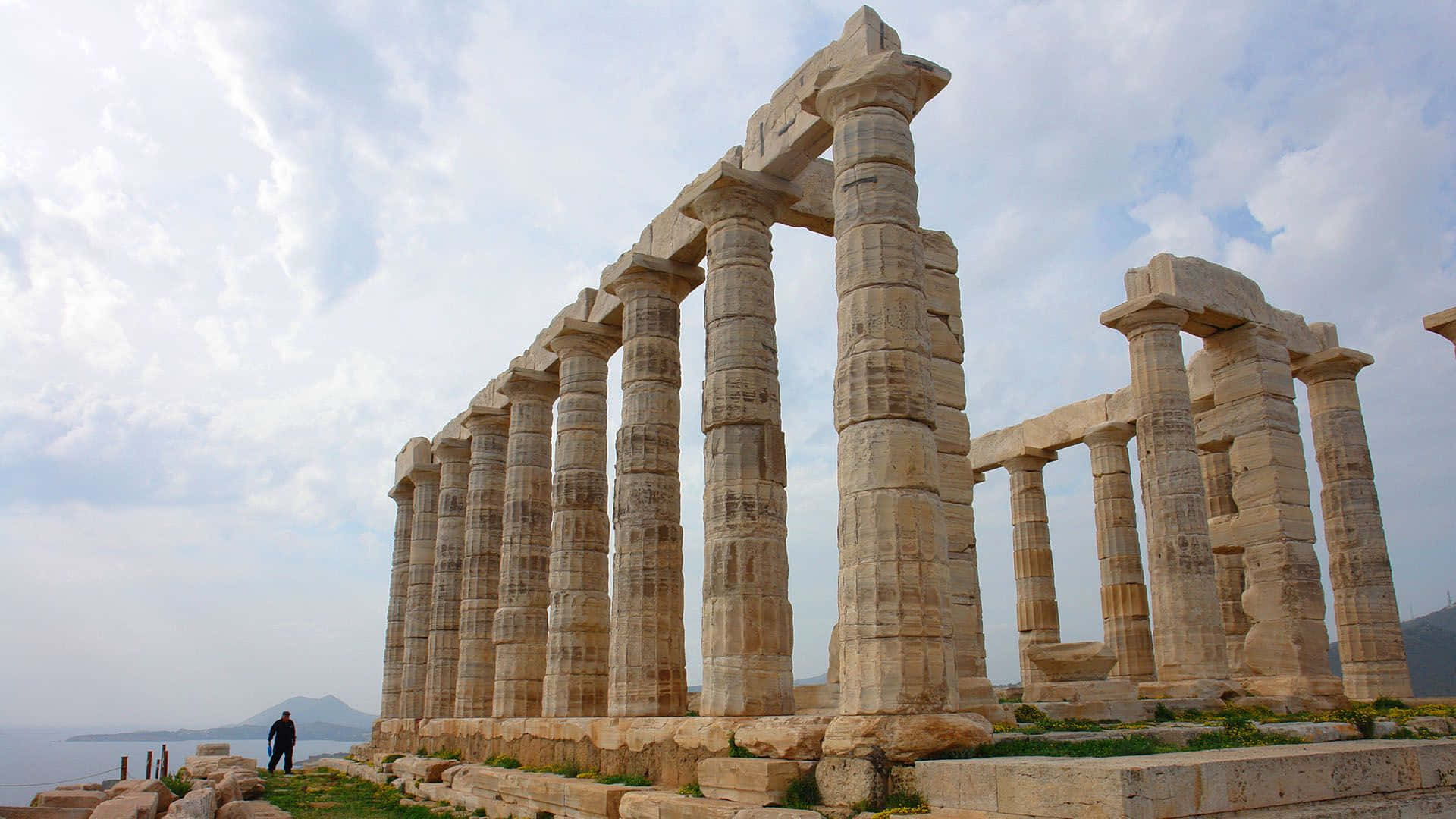 Tall Stone Pillars Sounion Background