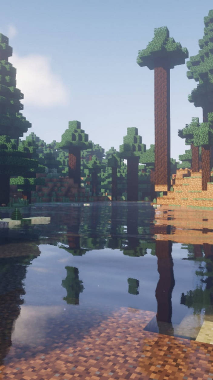 Tall Tree Mobs Minecraft Iphone Background