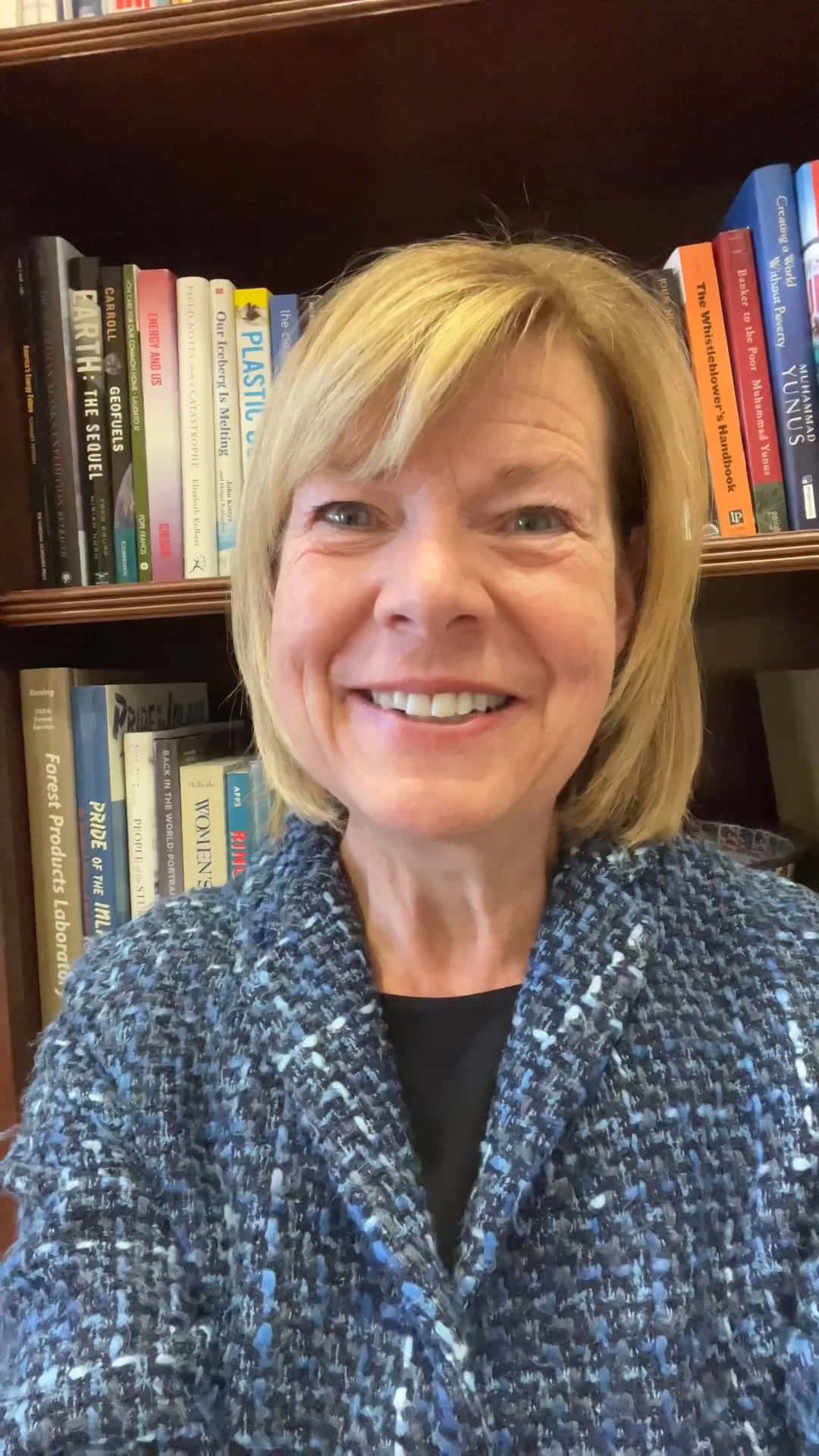 Tammy Baldwin Library Selfie Background