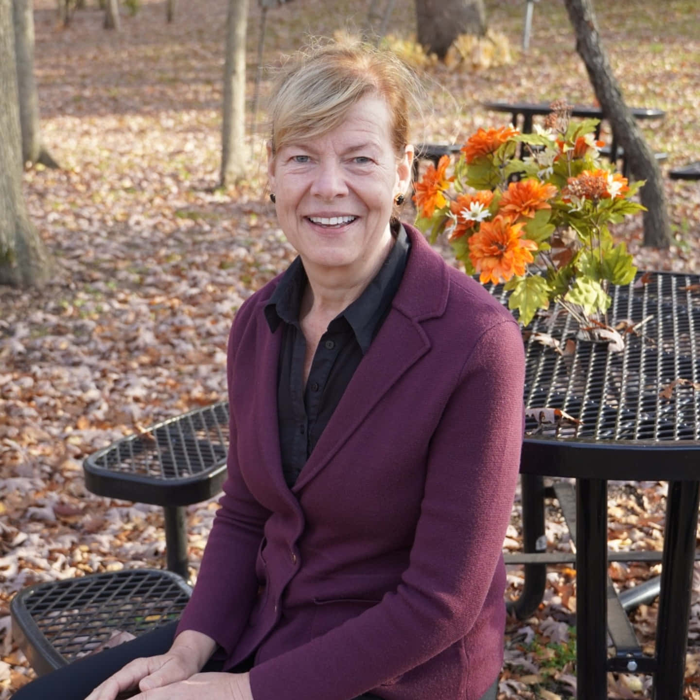 Tammy Baldwin On Metal Bench Background