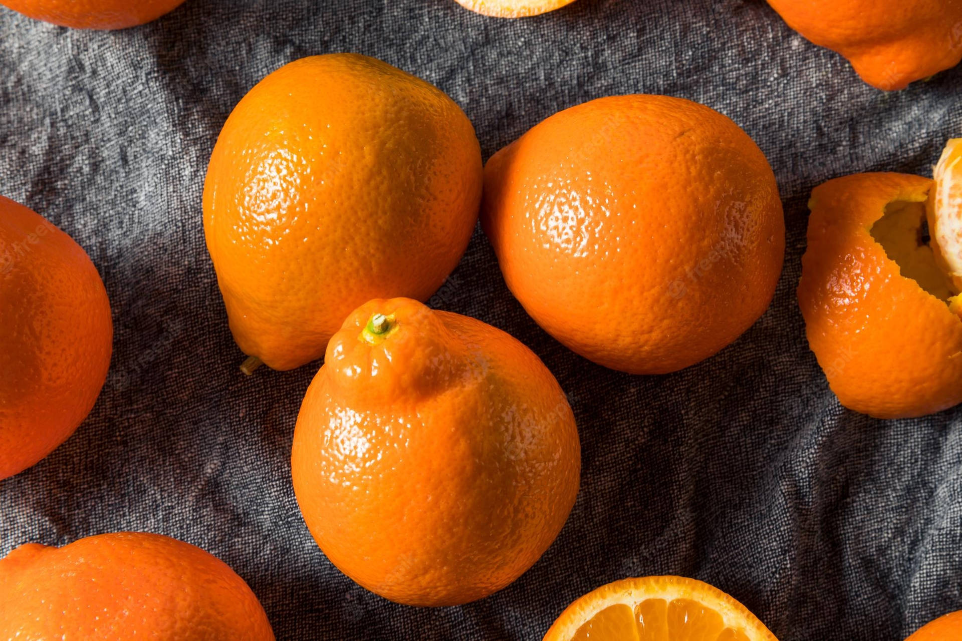 Tangelo Fruits Gray Cloth Background